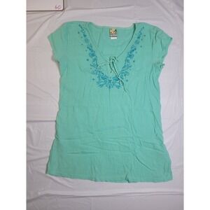 Womens "The Easy Life" short sleeve blouse.  Blue/Green.  Size Large‎